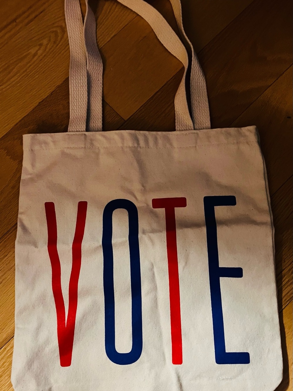 Paper Source White Canvas Tote with Red & Blue VOTE Graphic